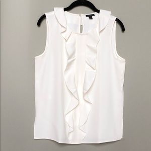 Ann Taylor White Sleeveless Blouse with Ruffle